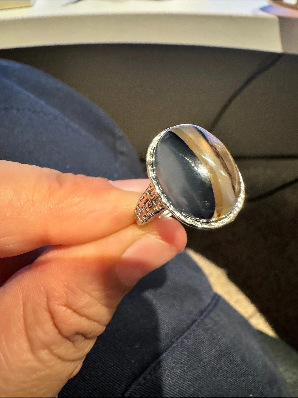 Dendritic agate Black & Brown Ring Adjustable size